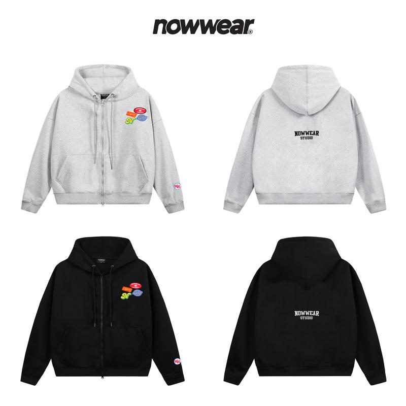 NOWWEAR Áo Khoác Hoodie Zip Form Boxy Nỉ Chân Cua Thêu Logo Dày 400gsm Không Xù Lông 2 Túi Trong Dây Kéo 2 Đầu