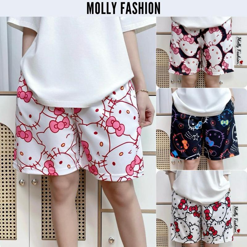 Quần short nam nữ hoạt hình KIITTY FACE Bigsize 38-80kg form rộng MollyFashion