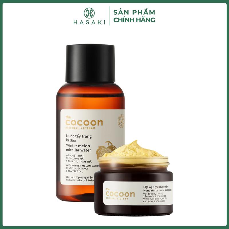 Combo Cocoon Nước Tẩy Trang Bí Đao Giảm Dầu 140ml + Mặt Nạ Nghệ Hưng Yên Giúp Da Rạng Rỡ 30ml | HASAKI BEAUTY