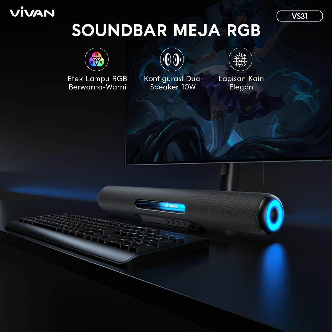 [READY STOCK] VIVAN Soundbar Speaker Bluetooth Wireless Super Bass Lampu RGB TWS Interkoneksi Design Melayang VS31 Garansi 12 Bulan