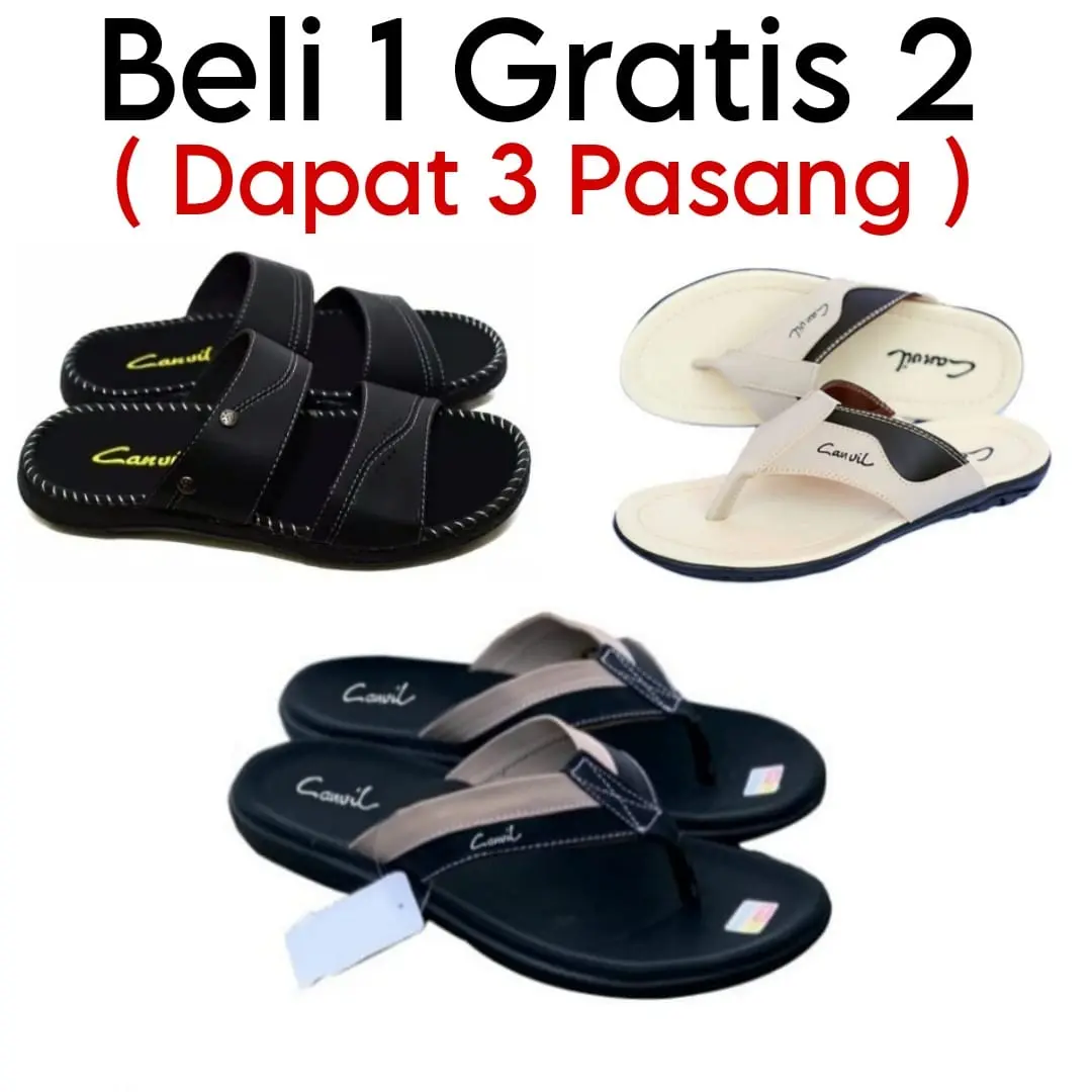 SUPER PROMO BELI 1 GRATIS 2 PASANG SENDAL / SENDAL KULIT / SENDAL PRIA / SANDAL CASUAL / Selop Karet Sendal