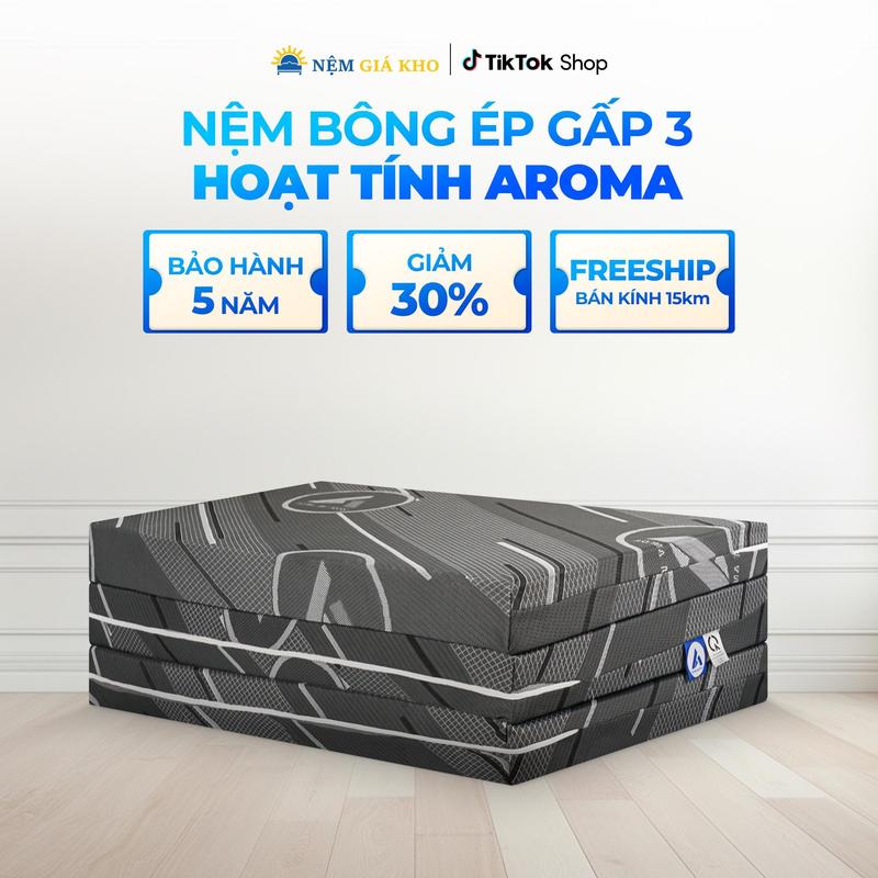 [Tặng 2 gối gòn] Nệm Bông Ép HT Aroma, Gấp gọn tiện lợi, Bông Polyester, Độ cứng vừa, Nâng đỡ tốt, Bảo hành 5 năm