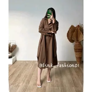 kemeja longdress oversize katun linen - kemeja wanita ukuran standar & jumbo terbaru simpel dan nyaman -bisa cod