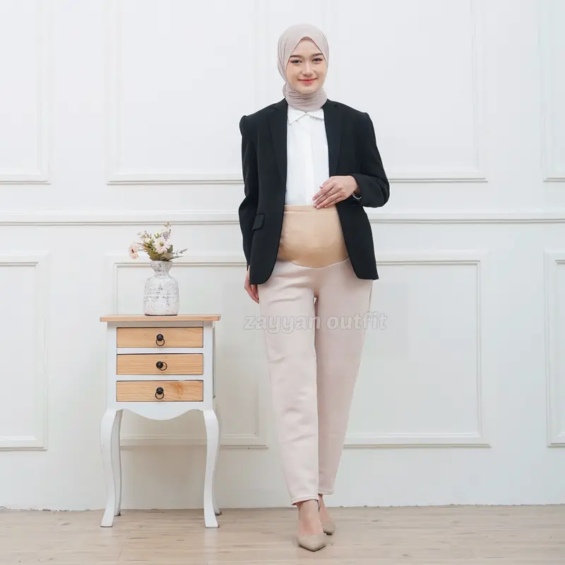Celana Ibu Hamil Kerja Scuba Premium Jumbo Wanita Office Termurah pinggang elastis Hitam navy scuba 0