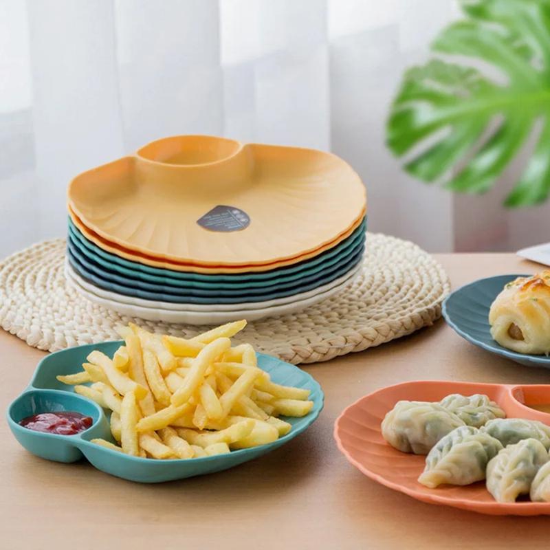 Creative Shell Shaped Dumpling Plate With Dip Vinegar Dish Plastic Sushi French Fries Snacks Dried Fruit Tray Bone Spitting Dish 6