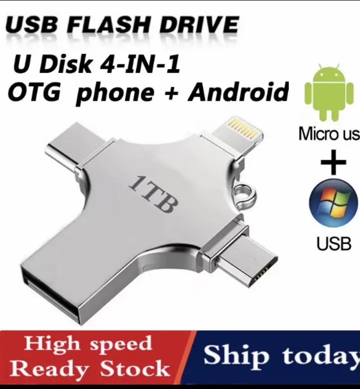 Flash Disk OTG 2TB 1TB 512G 128G 64G 32G  4 IN 1  USB 3.0 Flash drive Thumb Micro + Type C + Li9htnin9 +Andiord +IOS External Data storage Usb  Drive Multi Function Portable Photo Stick Compatible with iphone,ipad,macbook,Samsung,Laptop,Tablet,PC 2