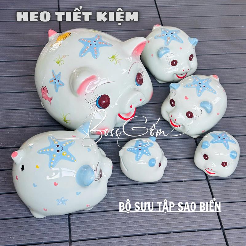 Heo đất tiết kiệm Lợn đất Heo sứ Ống tiết kiệm bằng sứ cỡ to đại hoạ tiết sao biển siêu dễ thương 