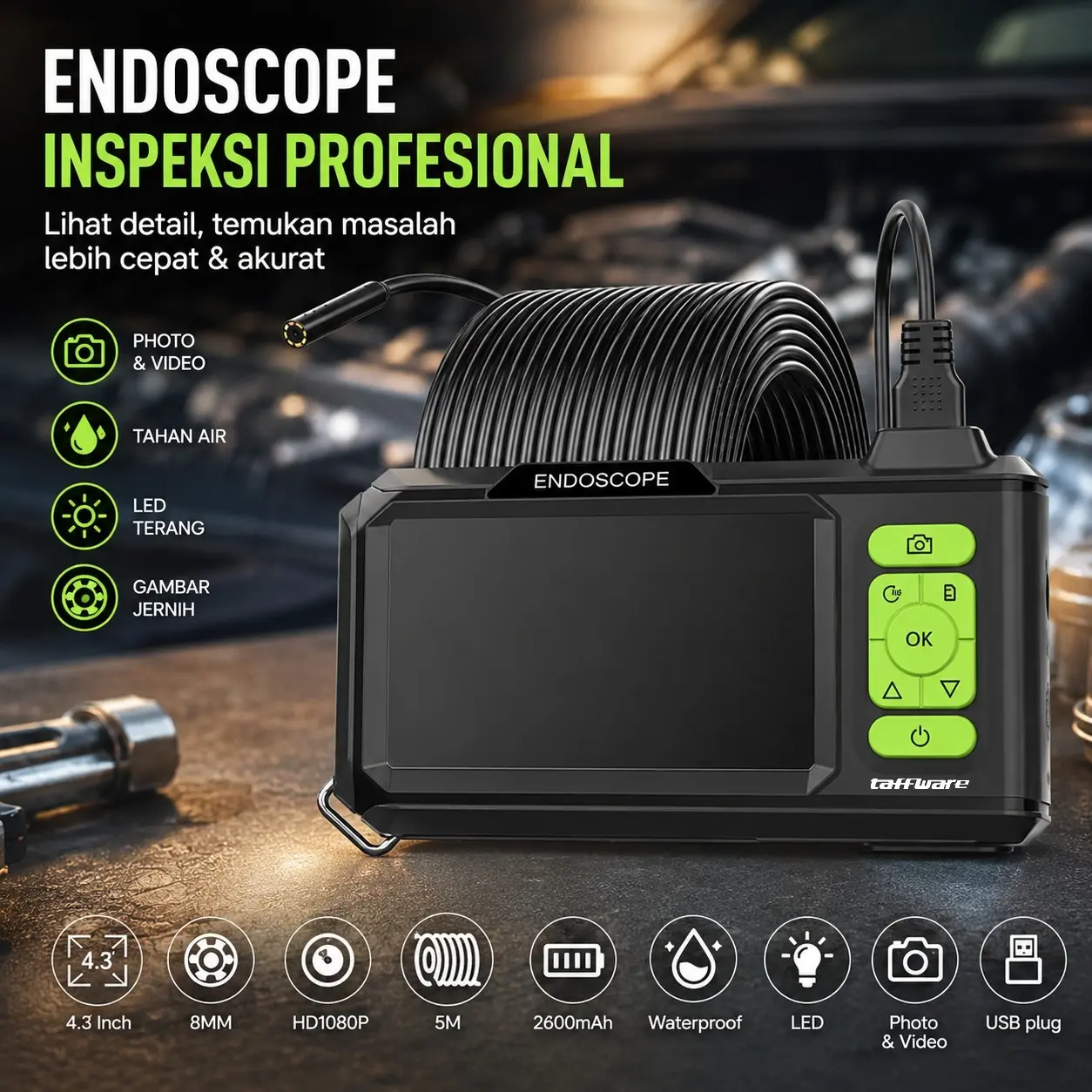 Kamera Endoskop Industrial Borescope 4.3 Inch Photo Video 5M