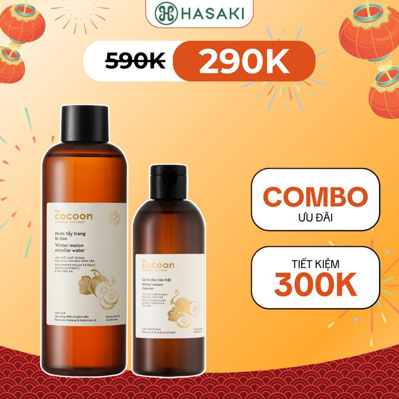  Combo Cocoon Nước Tẩy Trang Bí Đao 500ml + Gel Rửa Mặt Bí Đao 310ml | HASAKI BEAUTY 