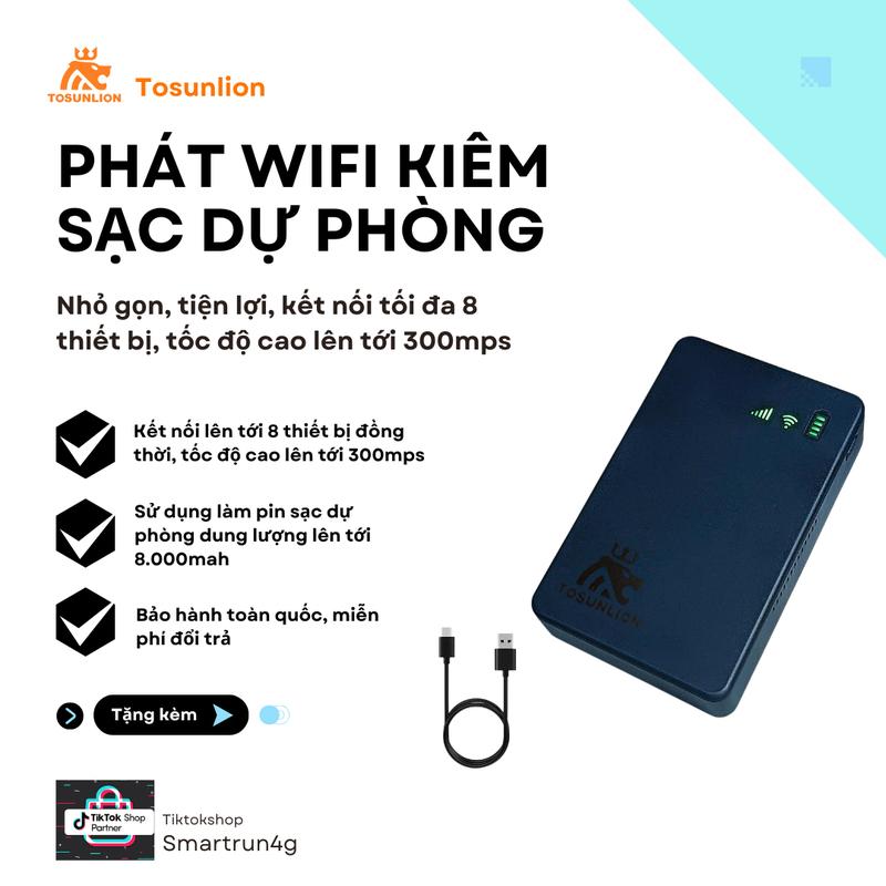  Phát wifi kiêm sạc dự phòng 8.000mah Bộ phát wifi di động tốc độ cao sử dụng mọi nơi kết nối đa 8 thiết bị điện thoại máy tính tivi. 