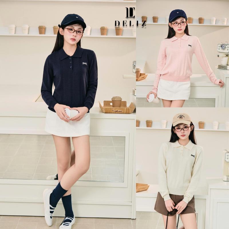 MỞ BÁN DELIZ - Áo len dài tay thêu nơ phối cúc dáng trơn basic nhiều màu cho nữ BST thu đông AL71