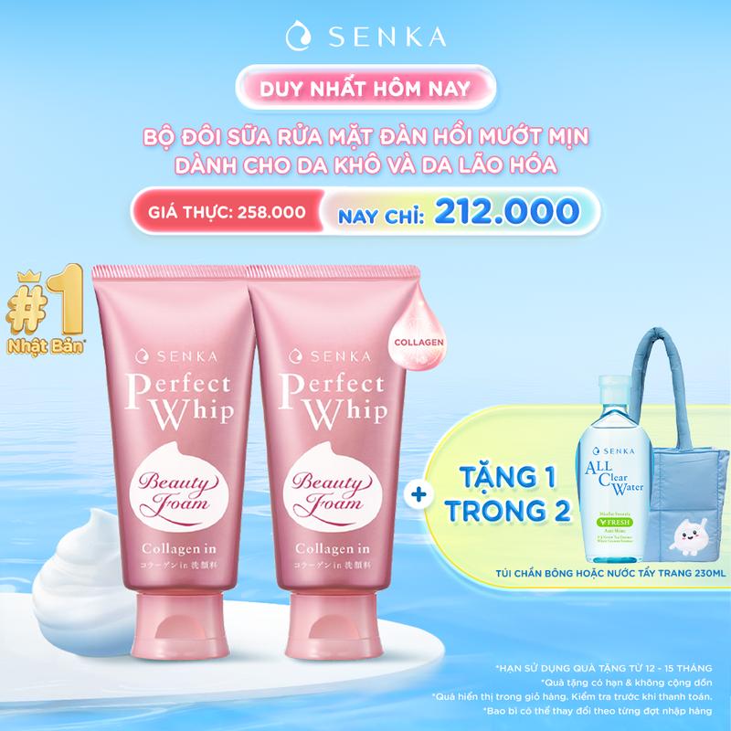 [Hạnh Nguyên 17.9] Bộ đôi Sữa rửa mặt đàn hồi mướt mịn SENKA PERFECT WHIP COLLAGEN IN 120GX2