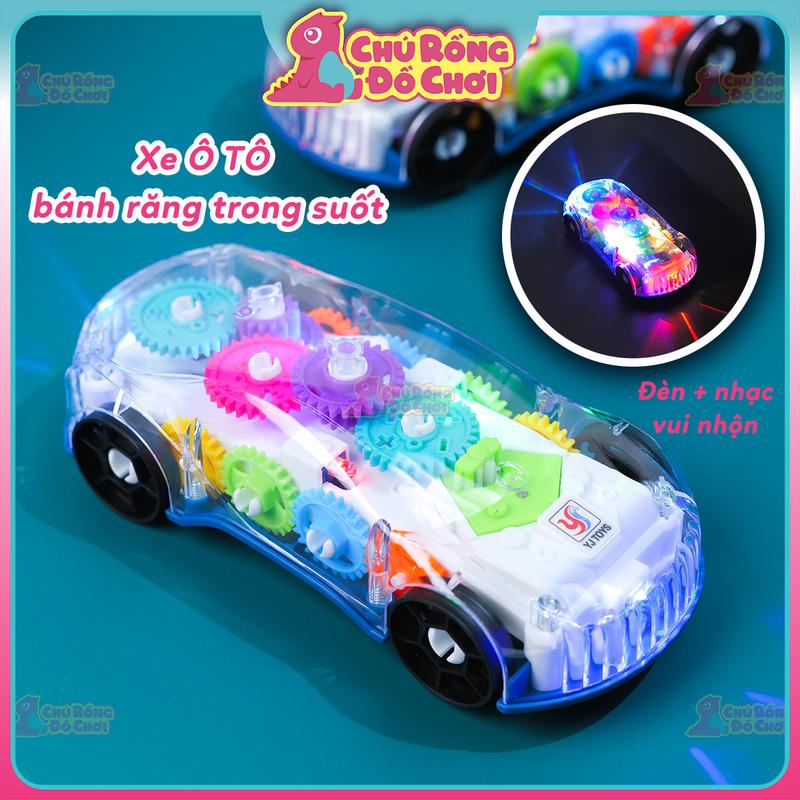 SALE CUỐI NĂM Xe Ô Tô Đồ Chơi Trong Suốt – Phát Sáng Có Đèn & Nhạc Cảm Biến Va Chạm Kèm Pin | Chú Rồng Đồ Chơi