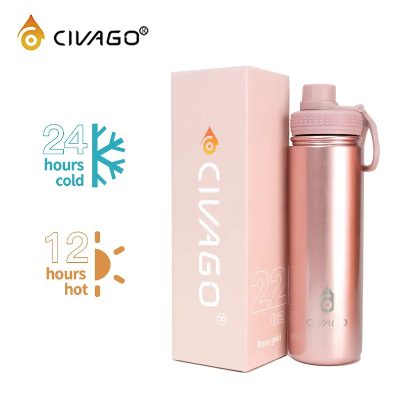 CIVAGO（22oz/650ml）Baja tahan karat Tumbler Mulut Lebar dengan Tutup Botol Air Olahraga Terisolasi Vakum Panas dan Dingin 0