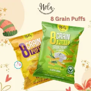 NOLA 8 Grain Puffs Cheddar Cheese & Sour Cream Onion 50GR | Snack Cemilan Anak dan Dewasa