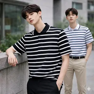 PM | Kaos kerah salur semi cotton cocok untuk pria & wanita | Kaos kerah pria distro stripe lengan pendek | Polo shirt motif salur atasan cowok casual Polo Shirt Kerah Garis Pria - Outfit Cowok Keren"| kaos garis salur stripe pria | baju kaos salur