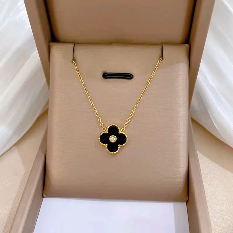 Kalung Wanita Titanium Rantai Nuri Liontin Bunga Permata Cantik Anti Karat Anti Luntur 2