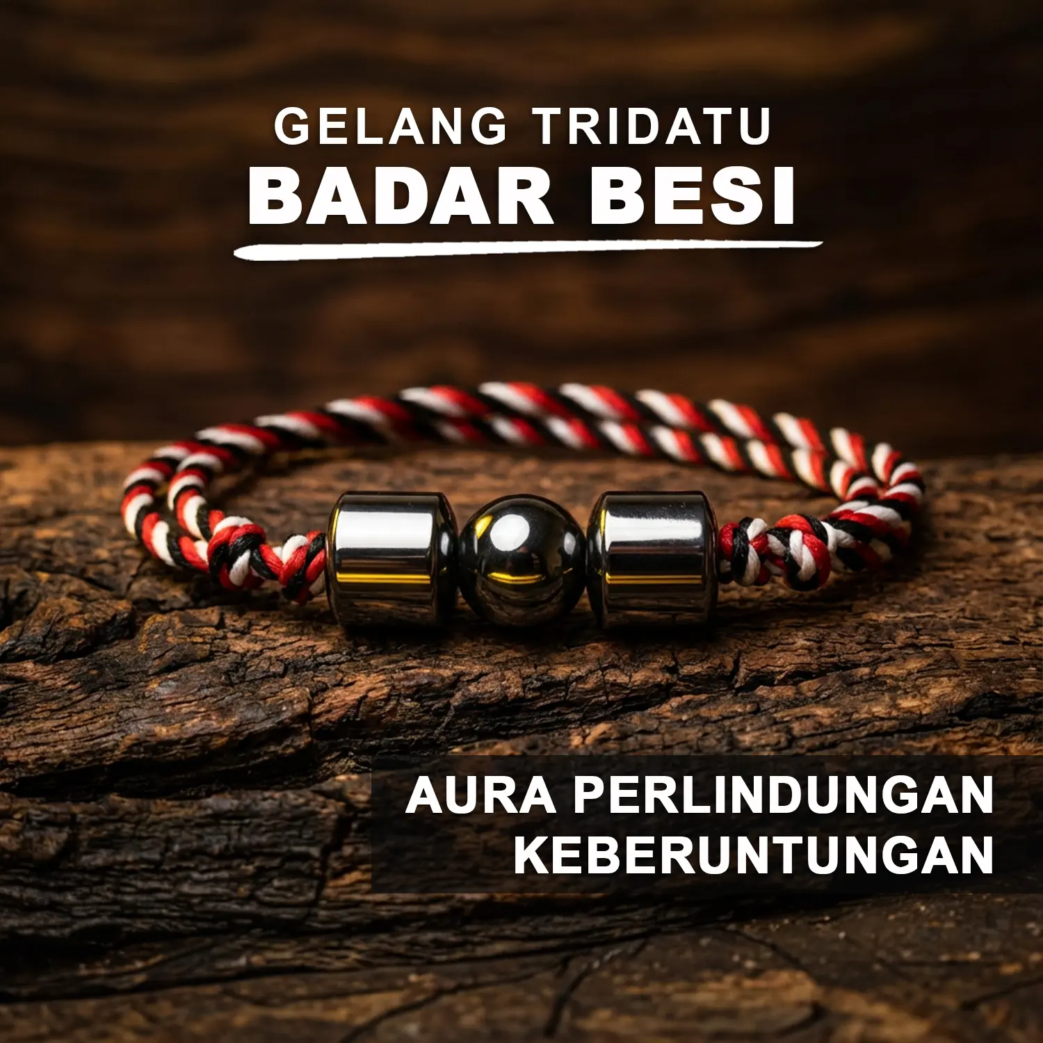 Gelang Tridatu Badar Besi Aura Perlindungan Keberuntungan Kesehatan Batu Hematite