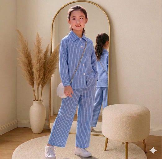 SYAFA GALLERY - EXCLUSIVE LIVE SETELAN ANAK PEREMPUAN 1-12 TAHUN MOTIF SALUR BAHAN SEMI WOLL SETELAN BAJU KEMEJA SALUR CELANA KULOT ANAK PEREMPUAN