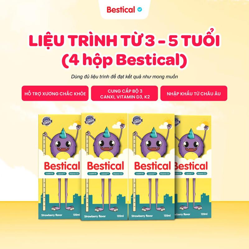   Liệu Trình Cho Trẻ Từ 3-5 Tuổi  COMBO 4 Hộp Canxi Bestical  120ml : Bổ sung Canxi Vitamin D3 K2 Cho Bé 