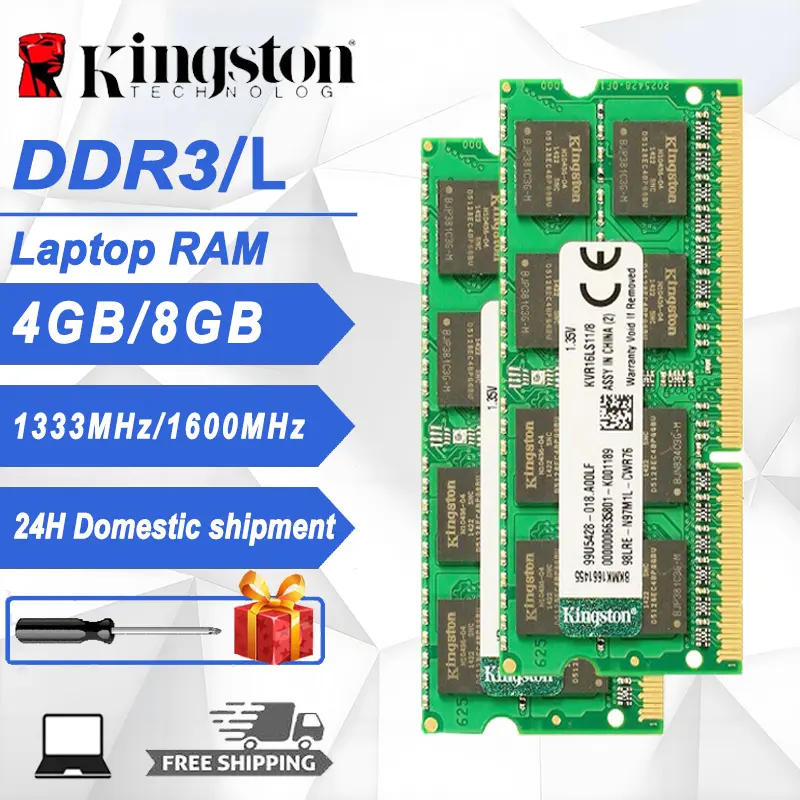 RAM แล็ปท็อป, Kingston, DDR3, 8GB, 1333MHz และ 1600MHz, 1.35V/1.5V, PC3-10600/12800, เหมาะสำหรับโน้ตบุ๊ก, หน่วยความจำ DDR3L