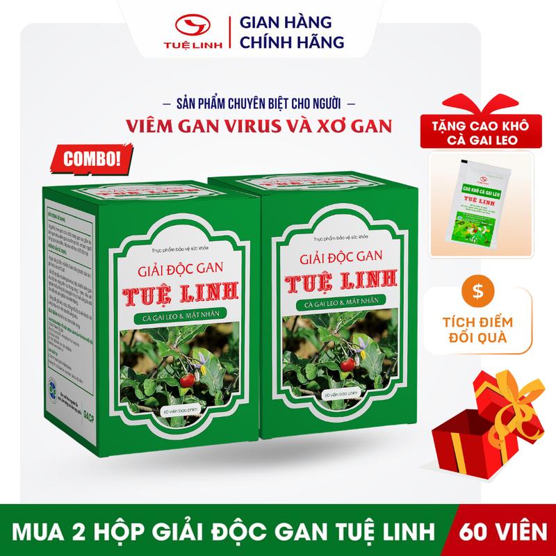  Giải độc gan Tuệ Linh -  COMBO Mua 2 Tặng 1 gói cao khô Cà gai leo  - Giải độc gan & Bảo vệ gan - Hộp 60 viên 