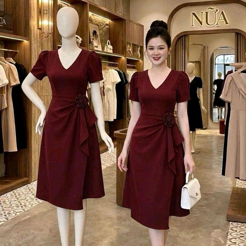 Đầm Bigsize Cổ V Chất Xược Hàn KHÔNG CO GIÃN Đủ Size M L XL 2XL 3XL Sang Trọng A5