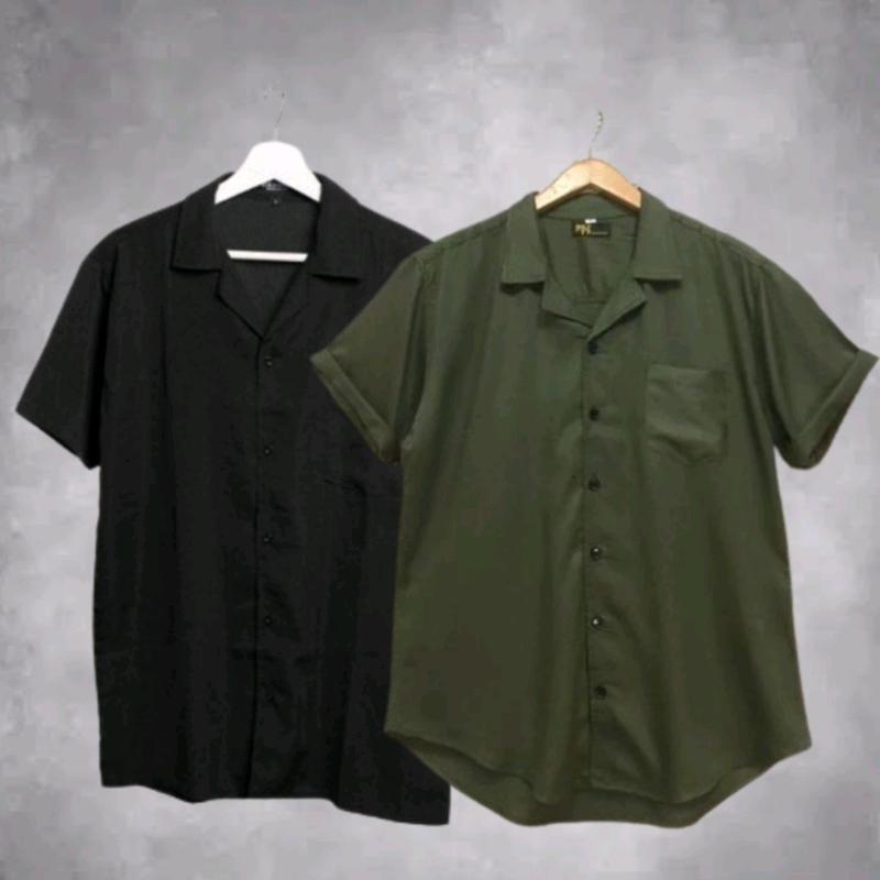 Paket Kemeja 2Pcs Harga 60Rbuan KEMEJA HAWAI POLOS V-Neck baju atasan oversize katun pria Surfing Distro Cowok Dewasa Pendek Casual Keren 3