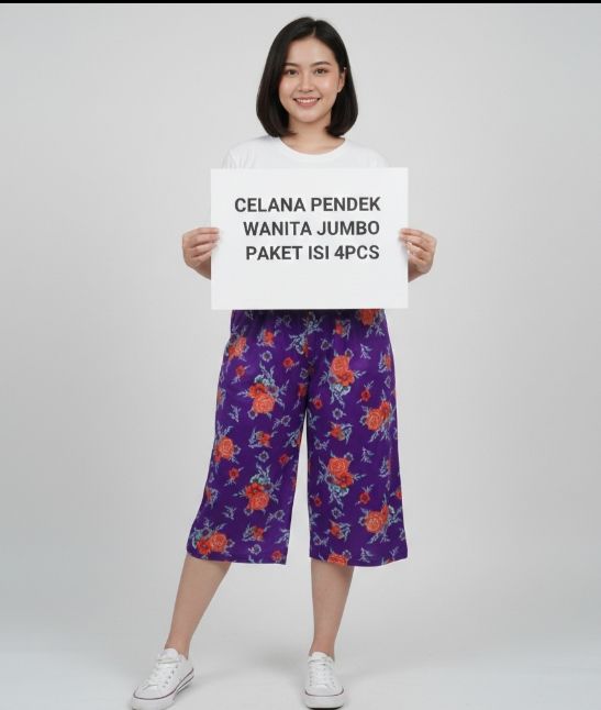 Celana 7/8 Jumbo / Celana Pendek Wanita / Legging Big Size / Celana Kain Motif Bunga / Celana Hairan Cewe Kekinian