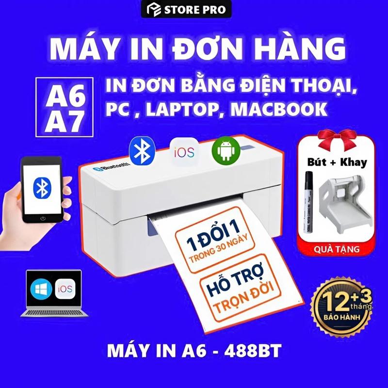 Máy in đơn hàng | Máy in nhiệt Bluetooth 488BT-N41BT khổ A6~100x150mm, App máy in có Tiếng Việt, in đơn hàng các sàn TMĐT bằng Điện thoại, Máy tính, in tem nhãn, mã vận đơn. BH 15 tháng