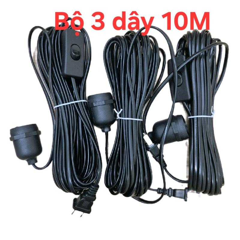 Combo 3 Bộ Dây Đuôi Đèn E27 Liền Công Tắc Dài 3-10m LED Trắng PVC Chống Cháy An Toàn Cho Bóng Đèn Chuôi E27