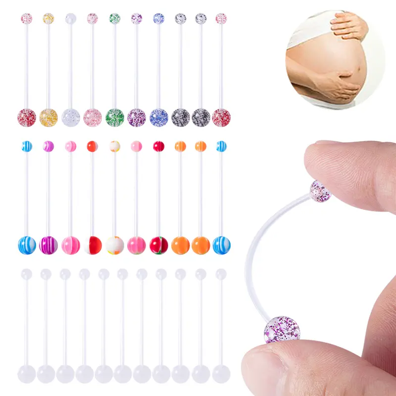 10PCS Pregnancy Sport Maternity Flexible Bioplast Belly Navel Button Ring Retainer Industrial Piercing Earrings Random Color 14G