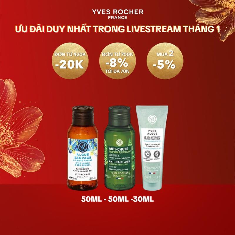   Livestream  Set 3 mini trải nghiệm Yves Rocher: Dầu gội giảm gãy rụng 50ml + Sữa tắm 50ml + Sữa rửa mặt 30ml 