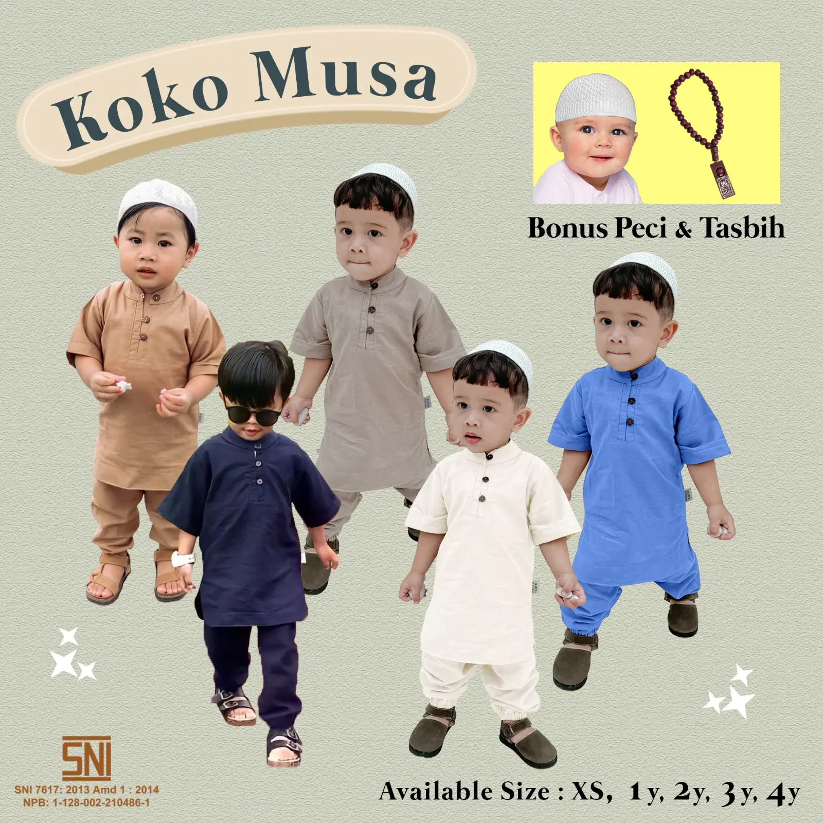 (BONUS PECI) KOKO MUSA BAHAN LINEN PREMIUM Pakaian Muslim Anak Setelan Muslim Anak Baju Celana Jubah Kurta Sarung