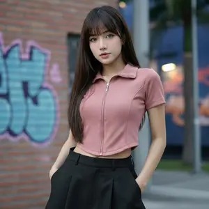 Atasan Wanita Zipper Crop Top Slimfit - Baju