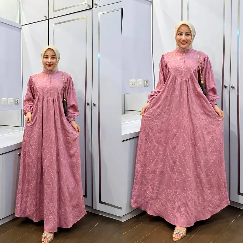 GAMIS ANYA LINEN CRESPO BORDIR PREMIUM Kancing Muslim 4