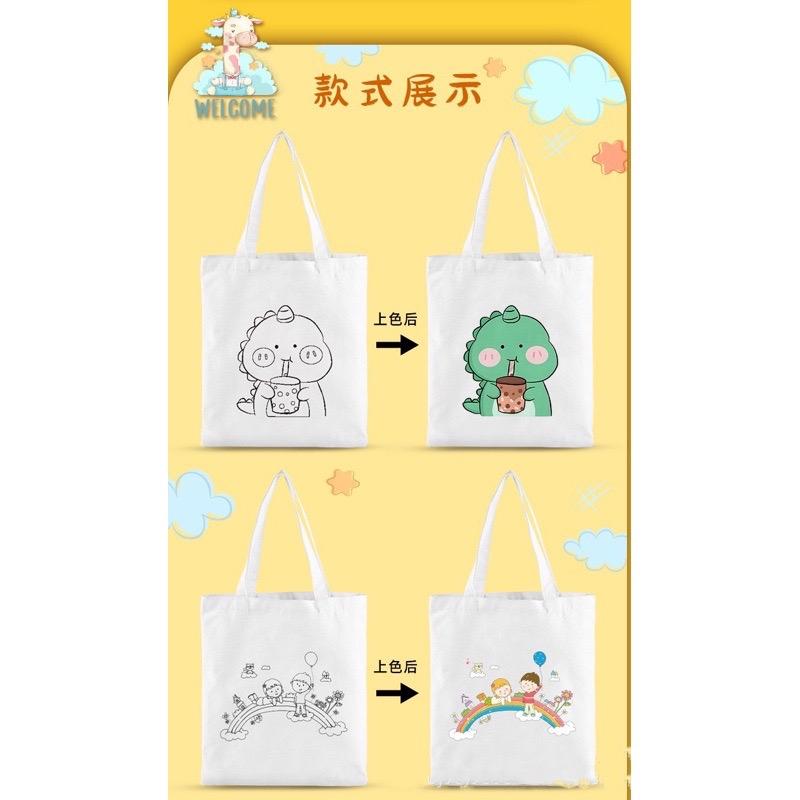 【Ready Stock in SG】Children DIY Canvas Tote Bag Painting Set Children’s Day Gift Birthday Gift Educational Gift Set 3