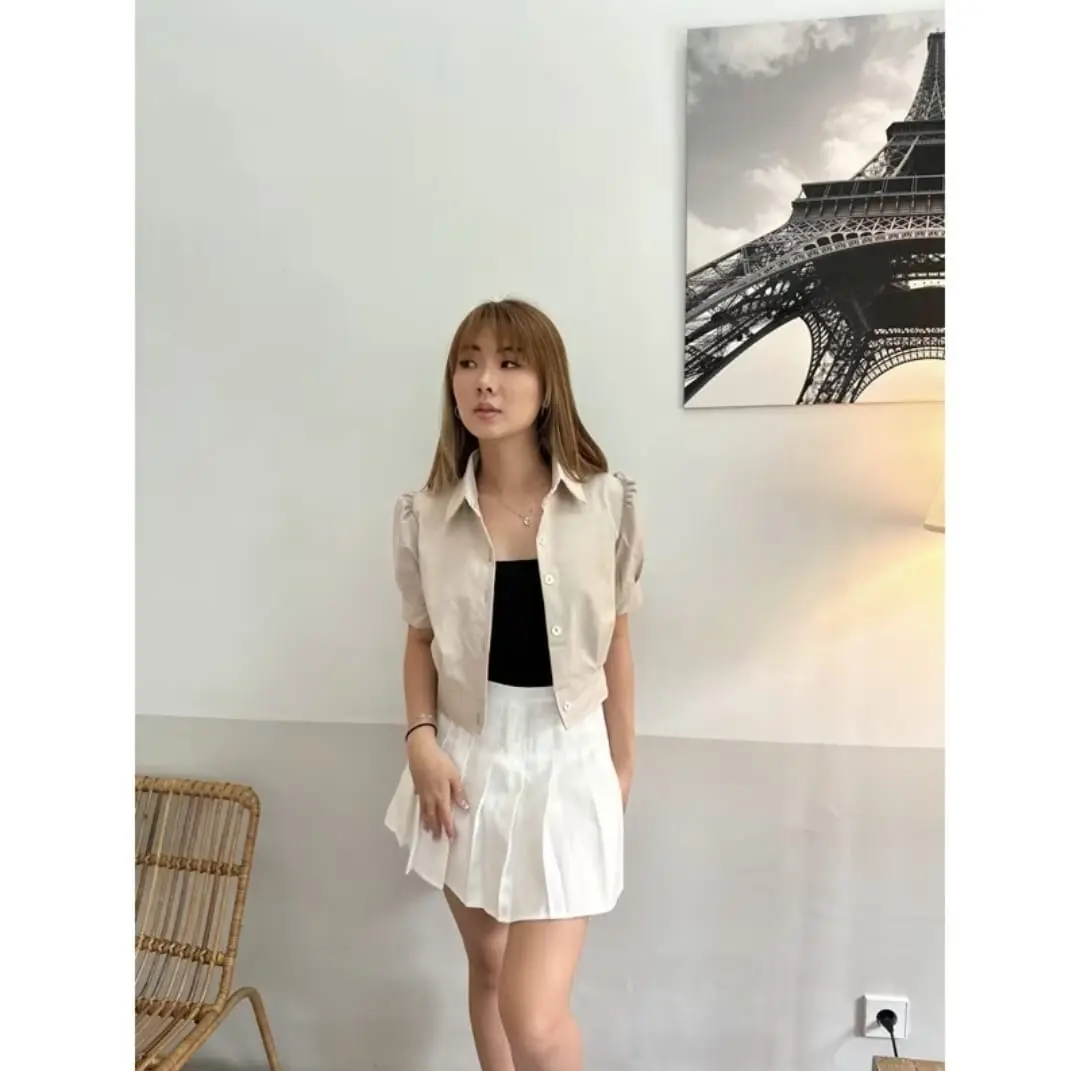 crop shirt cotoon streat /atasan kemeja crop wanita lengan pendek kancing