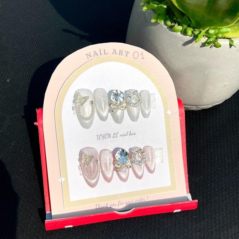 Product Introduction of T01 Nail box mắt mèo, mix charm + đá khối phù hợp đi tiệc, cô dâu, kỷ yếu 5