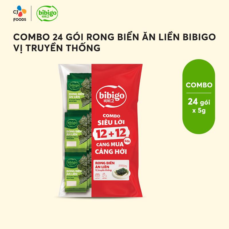 [Tiết kiệm] Túi 24 gói Rong biển ăn liền lá kim truyền thống BiBiGo ( 1 túi = 24 gói)