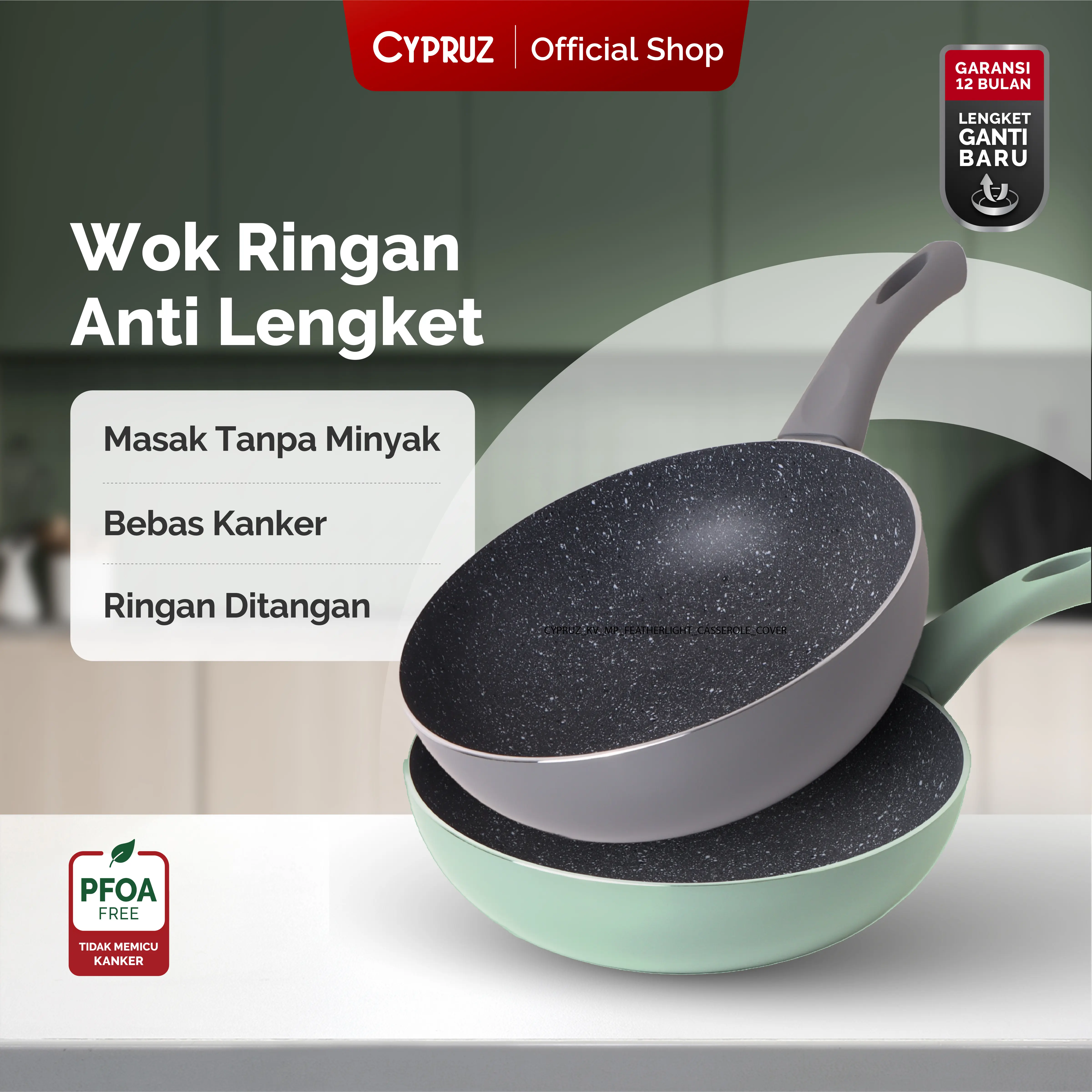 Cypruz Wajan Penggorengan Anti Lengket Fry Wok Featherlight Series Kitchenware