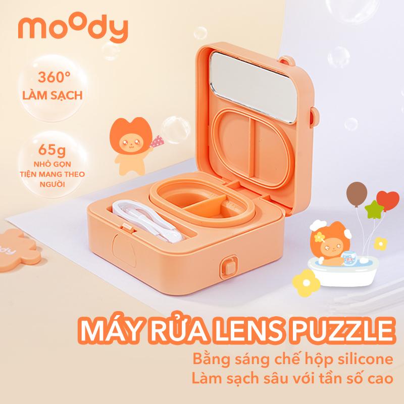 Máy rửa lens moody Puzzle màu xanh cam dễ thương làm sạch 360° tiện lợi an toàn phù hợp cho học sinh sinh viên