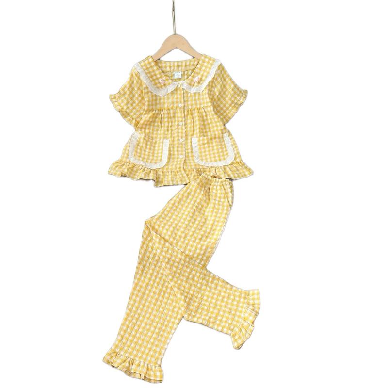 MS180: 22-55kg . Sét bộ quần dài áo tay ngắn caro ô vuông dành cho bé gái đi học đi chơi