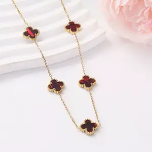 Kalung Clover Elegance Motif Semanggi Premium Luxury Rantai Halus Cocok untuk Hadiah dan Daily Wear - Gold Perhiasan Elegan dan Mewah - Necklace