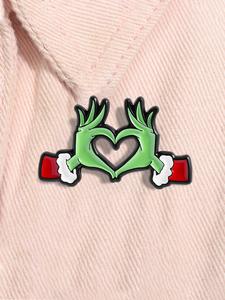 The Grinch Pin de esmalte Verde Monstruo Corazón Manos Navidad Broche de metal Solapa Mochila Insignia Accesorios de moda Joyería de regalo para Amigos