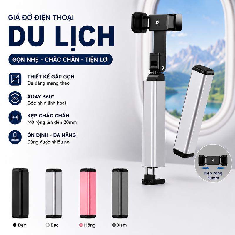 Giá đỡ điện thoại du lịch có thể gập lại và điều chỉnh này phù hợp cho máy bay,…