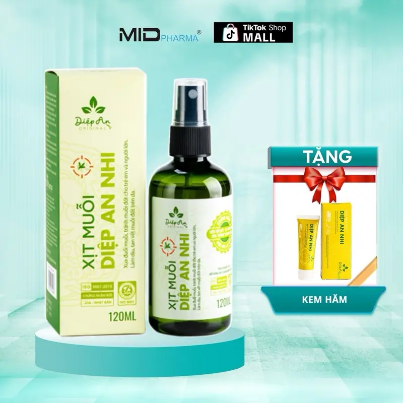 Xịt muỗi Diệp An Nhi giúp xua đuổi muỗi và côn trùng, làm dịu vết muỗi đốt, an toàn cho trẻ từ 3 tháng tuổi, lọ 120 ml - Tặng kem hăm muỗi Diệp An Nhi
