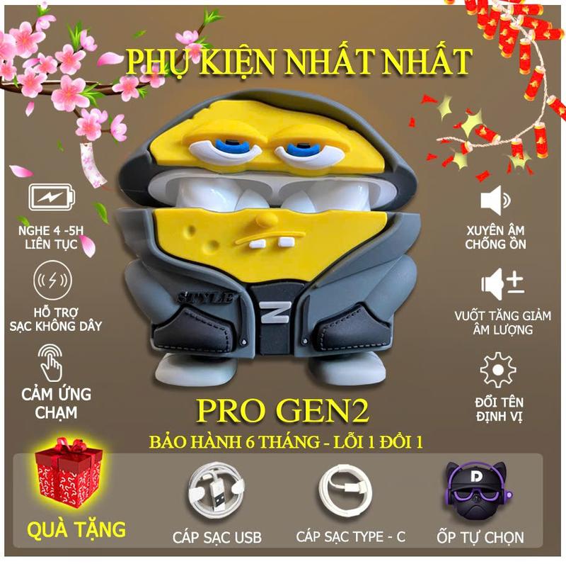 Tai Nghe Bluetooth AT ProZen 2 TẶNG ỐP 4D DÂY SẠC USB Vuốt Tăng Giảm Âm Lượng Đổi tên định vị tự động kết nối Bảo Hành 6 Tháng lỗi đổi mới Nhét Tai Nghe Nhạc Earphone pro2 tai nghe pro gen 2 hổ vằn tai nghe iphone