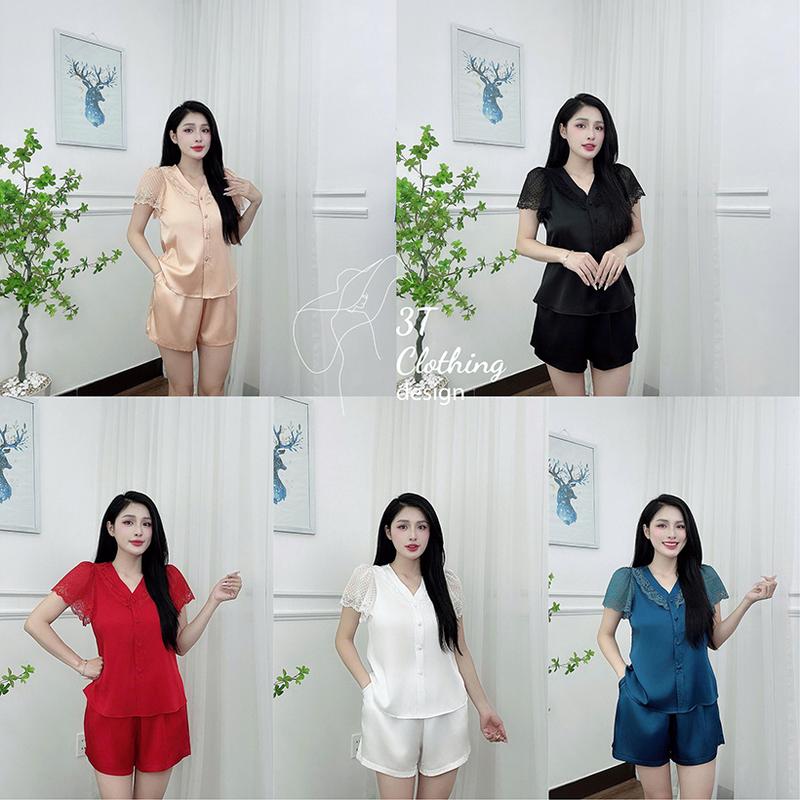 Set đồ bộ đùi nữ mặc nhà lụa latin cao cấp phối ren cách điệu thời trang form bigsize 40 - 80kg mã B37