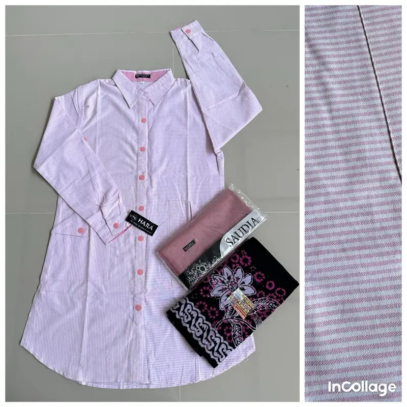 Stelan Tunik Hara Motif Abstrak + Sarung Gloyor Tebal + Hijab Baju Katun Muslim Wanita 2